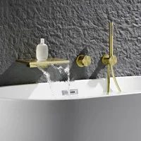 ก๊อกน้ำอ่างอาบน้ำแบบฝังผนัง FARRETE รุ่นหรูหรา ทำจากทองแดงทั้งหมด พร้อมถังเก็บน้ำร้อน-เย็น ชั้นวางของด้านข้าง ดีไซน์น้ำตก สีทองขัดเงา 3