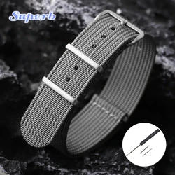 Army Green Ribbed Nylon Military Watch Strap - Versatile Watchband Accessory - 22mm (Grey)
