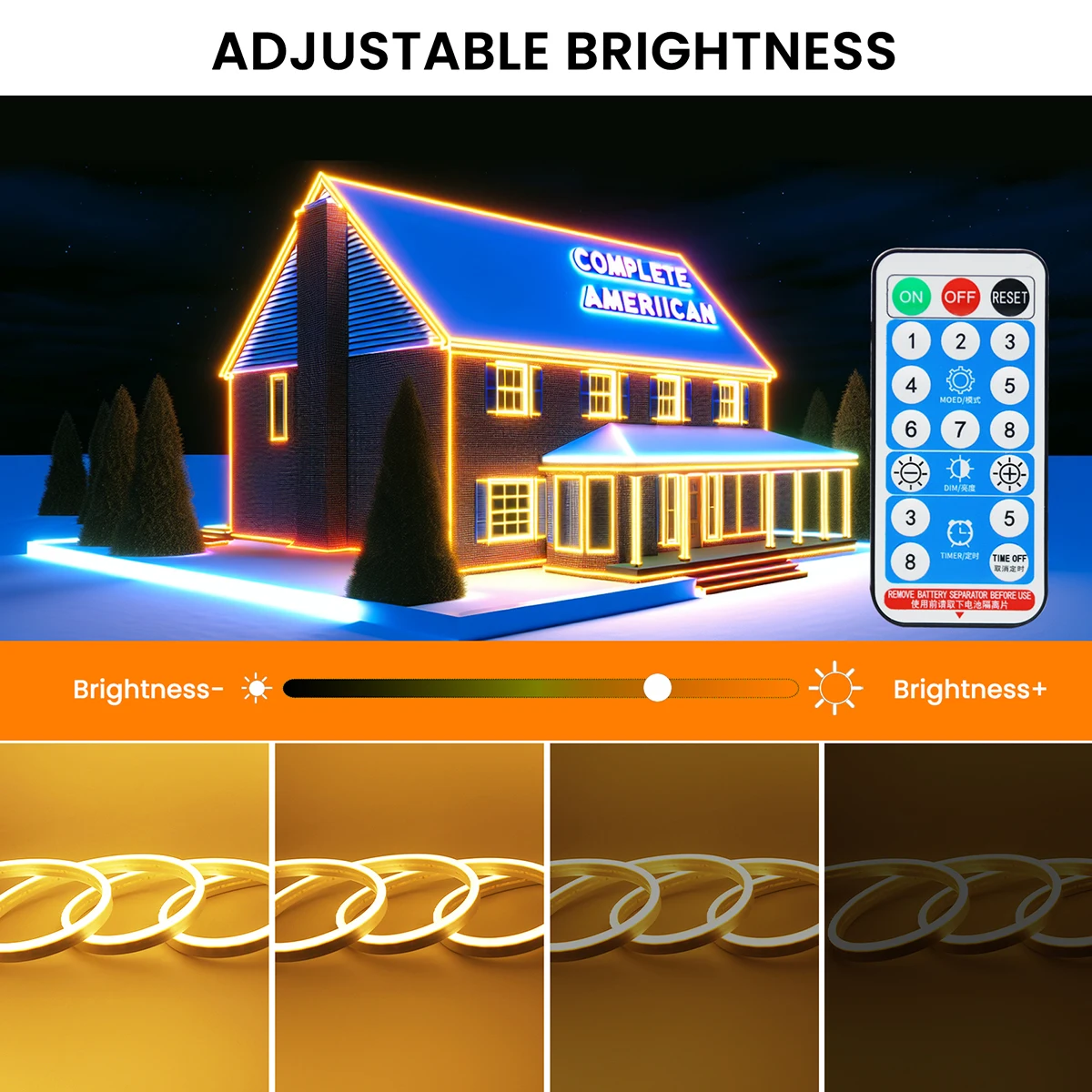 디밍 가능 솔라 2835 LED 네온 스트립 라이트 리모컨 120LEDs/m 웜 화이트 방수 플렉시블 가정용 실외 정원용 고밀도 라인형