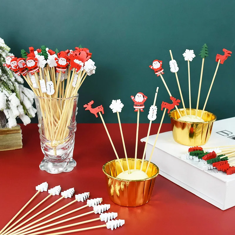 Christmas Disposable Bamboo Skewers - Festive Food & Cocktail Picks