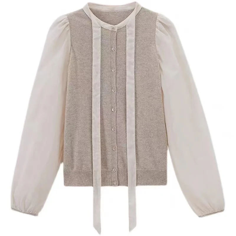 

Early Spring New Women's Double-Layer Stitching Collar Fashion Temperament All-Match Design Sense Knitted Personality Cardigan