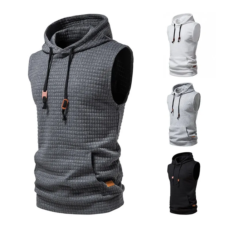 New Fashion Zipper Cardigan Sweater Mens Sleeveless Hooded Vest Jacket Streetwear Vest Hoodies