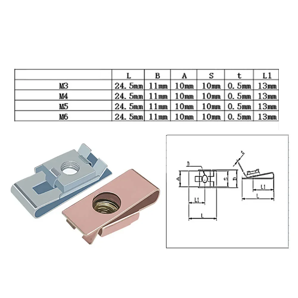 10pcs M3/M4/M5/M6 스프링 스틸 U 유형 삽입 너트 클립 (스레드 포함) 5mm 6mm 4mm 엘리베이터 슬라이더 자동차 자동차 번호판 고정