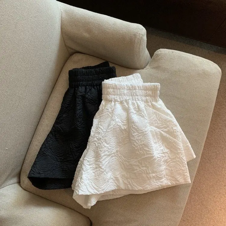 Simple Jacquard Shorts Women Summer Wide-leg Loose Drape Korean-style Casual Womens Office BF Streetwear Fashion Shorts