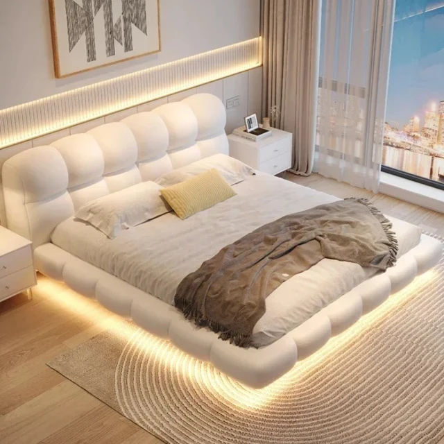 Lit double en bois avec organisateur de rangement 180x200cm ﻿   Ensemble complet de chambre à coucher : Lit King Size, Têtes de lit, Sommiers et Tatami pour la maison 1
