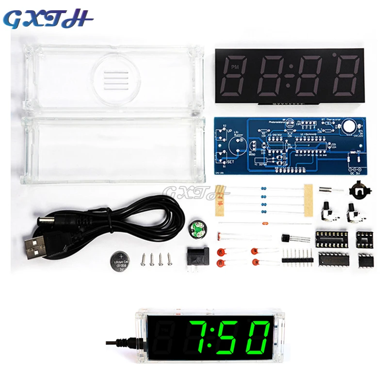 Diy Electronic Clock Colorful Digital Clock Kit Time Temperature Date Display Alarm Digital Tube Color Electronic Watch Welding