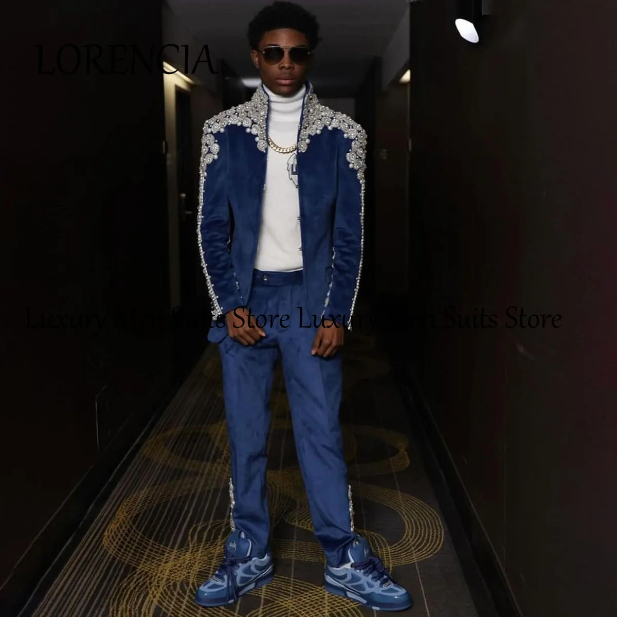 Diamond Men Suit For Wedding Luxury Beaded Crystal Groom Wear Tuxedo 2 Pieces Male Prom Blazer Slim Fit Costume Homme