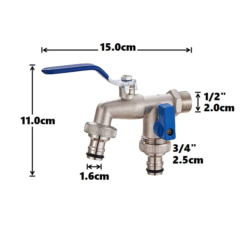 Horticultural Irrigation Dual Handle Dual Control Faucet Zinc Alloy Water Nozzle One Inlet and Two Outlets Double Nipple Faucet irrigation faucet garden irrigation nozzle