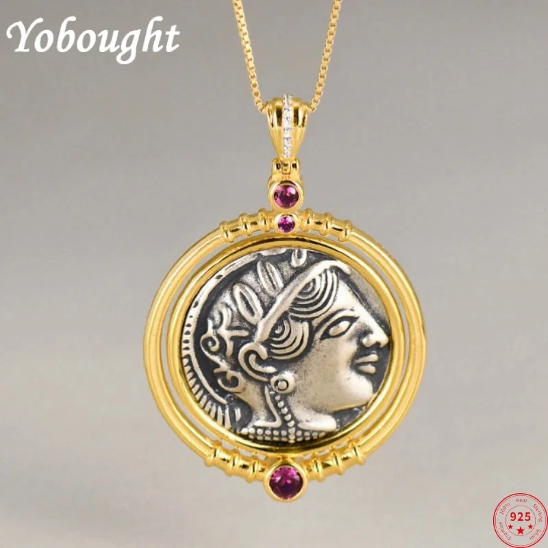 

S925 Sterling Silver Pendant For Women Men New Ancient Goddess Statue Luxury Athena Coin Reversible On Both Sides Free Shipping