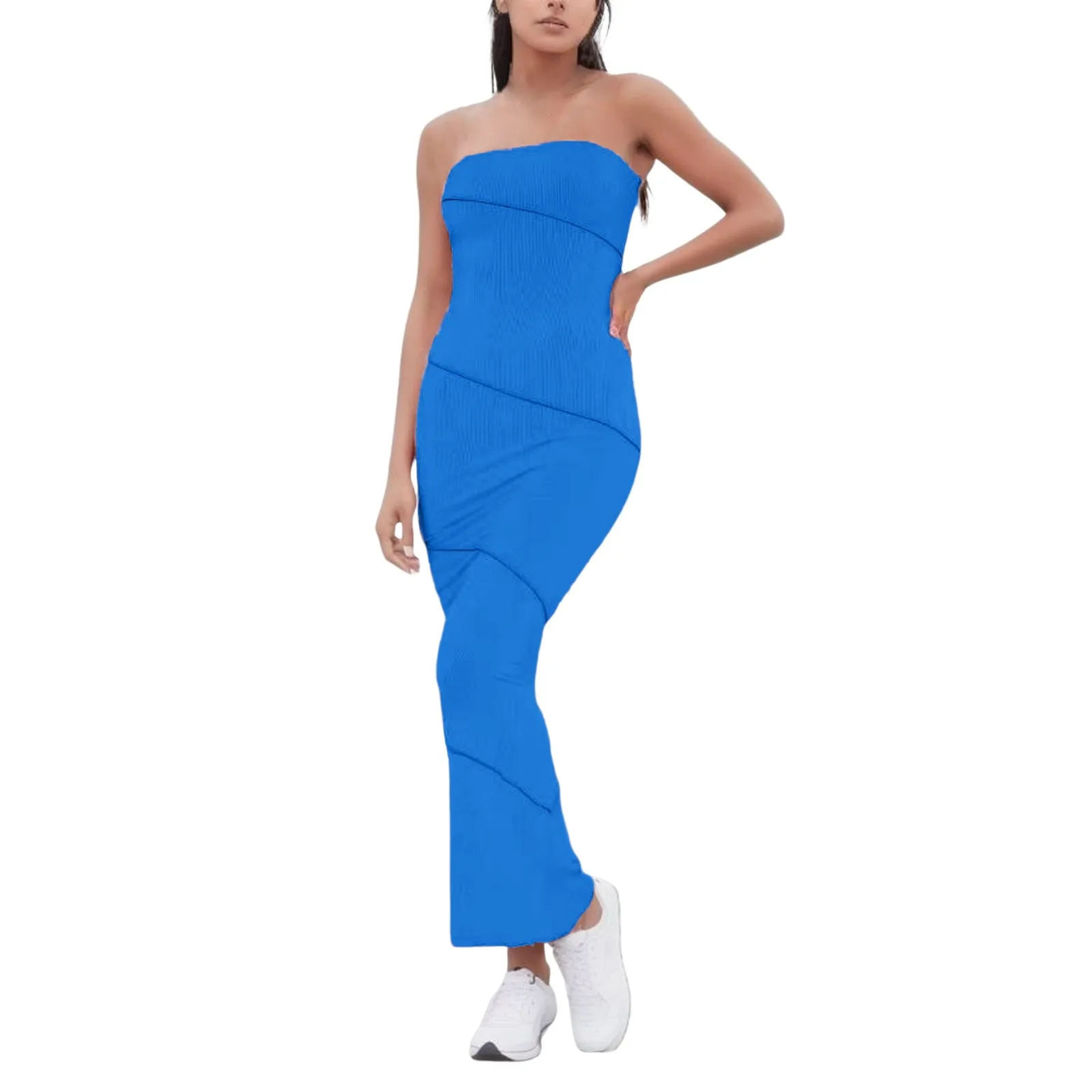 

Women's Strip Knitted Stitching Fishtail Bag Hip One Shoulder Womens Dresses with Short Sleeves Summer Sundresses for Women