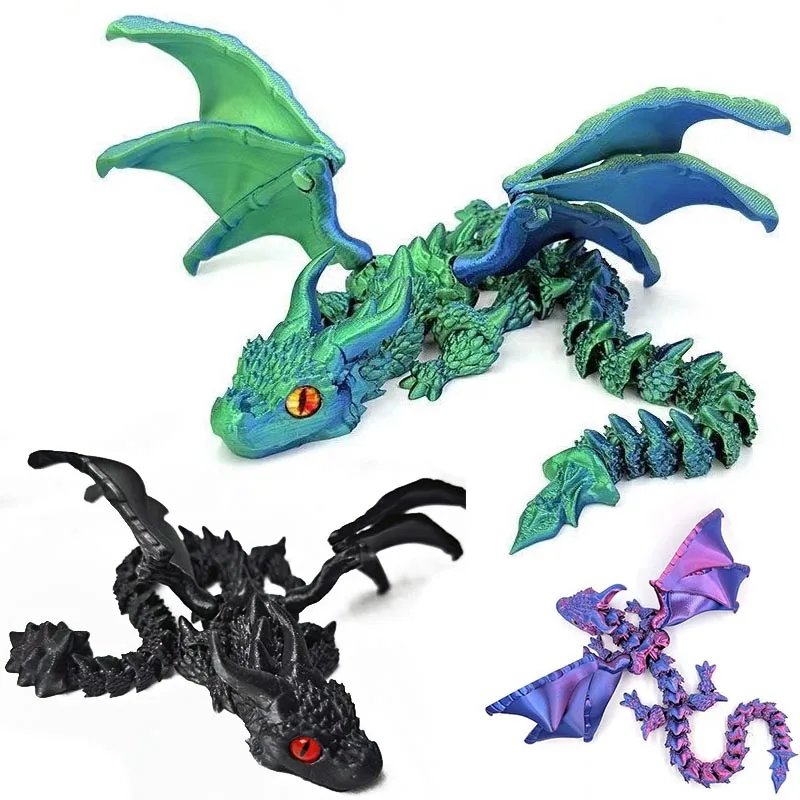 30cm 3D Printed Dragon with Double Horned Figurine Wings Ideal for Car Ornament, Home & Car Decor, Living Room Flying Dragon Toy