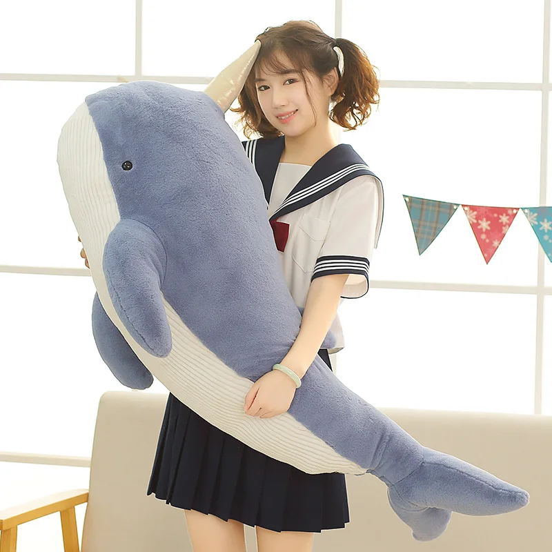 60cm-120cm Narwhal Plush Toy Lovely Unicorn Doll Soft Stuffed Fish Blue Whale With Horn Pillow Christmas Girls Gift Room Decor пенал whale unicorn purple