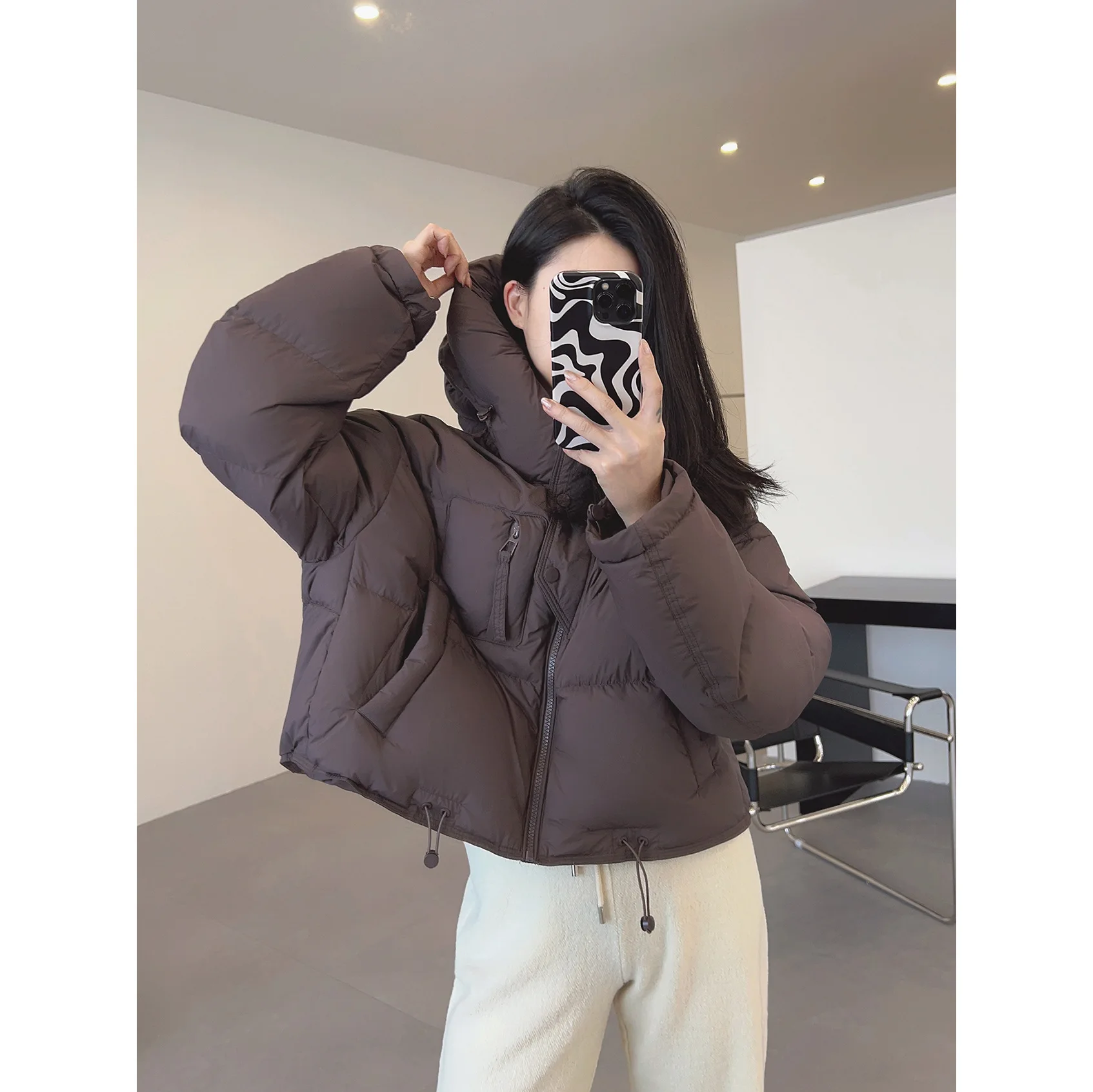 

Winter 90% White Duck Down Jacket Women Thick Hooded Drawstring Puffer Coat Soft Loose Oversized Warm Parkas Windproof Outwear