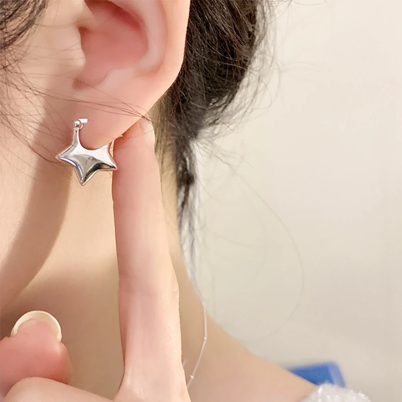 

WEDHOC 925 Sterling Silver Simple Lovely Fresh Pentagram Ear Button Earrings For Women Luxury Jewelry Party Birthday Gift