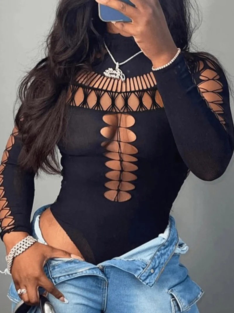 Women's sexy see through hollow vest transparent shorts elastic mesh playsuit bodysuit romper