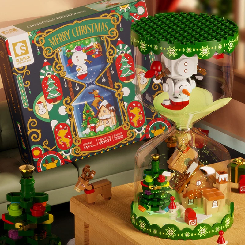 286개 벽돌 겨울 집 블록 플라스틱 모래시계 모형 세트 탁상 장식 장난감 소년 학생 어린이 성인 선물