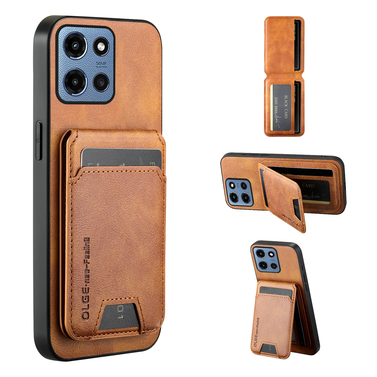Leather Wallet Card Holder Case with Magnetic Stand Feature in Soft Shell Design