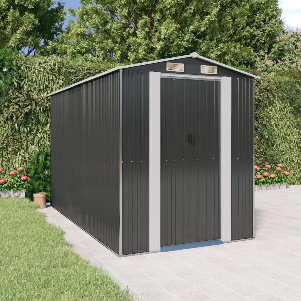 Pensilina Da Giardino Antracite 192X357X223 Cm Giardino Esterno In Acciaio Zincato Con Struttura A Pavimento In Metallo, Riparo Da Esterno, Cabina