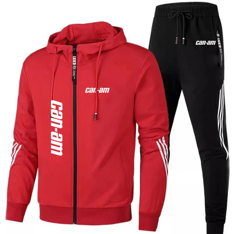 2023 Spring and Autumn Fashion Ski Bucket Can-am Logo new striped printed zipper hoodie+leisure sports pants suit