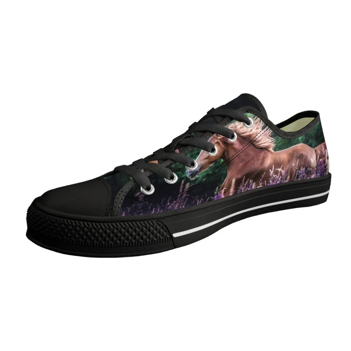 Women's Casual Flat Shoes Summer Fall Classic Low Top Canvas Shoes For Students Fashion Art Running Horse Print Outdoor Sneakers