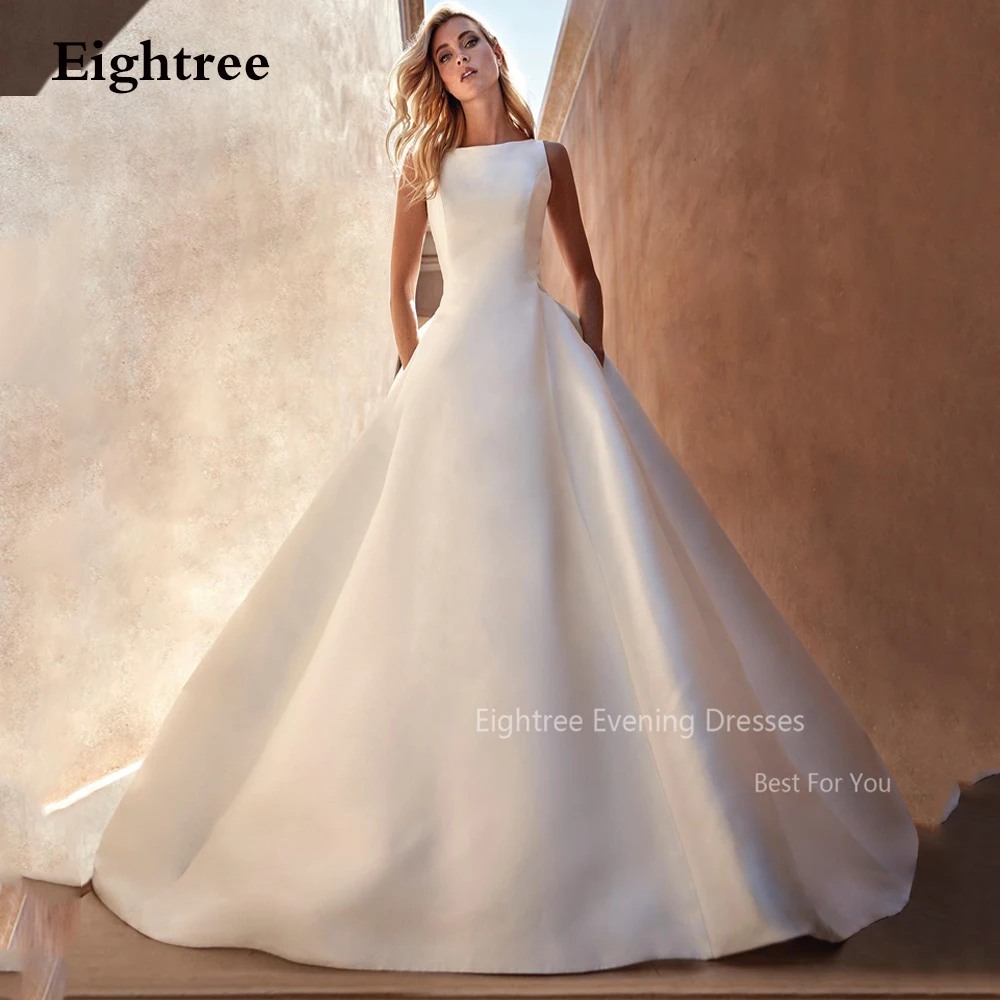 

Eightree A Line Bridal Gowns Robes De Mariage Wedding Dresses for Bride Sexy Simple Sleeveless Hochzeitskleid Abito Da Sposa