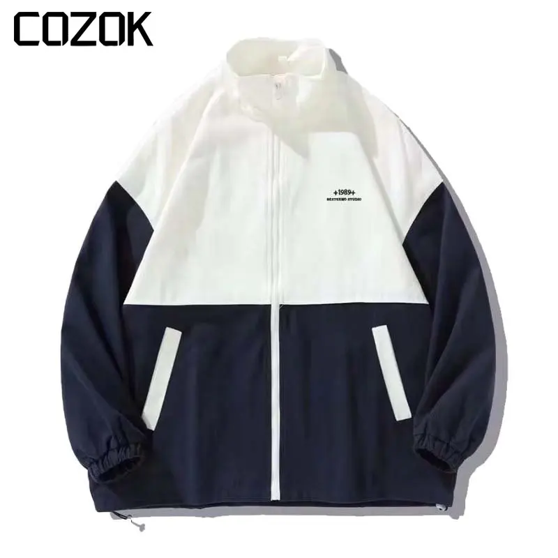 

Spring Thin Cargo Jackets Men Patchwork Letter Embroidery Varsity Jacket Women Japanese Harajuku Color Block Windbreaker Coats