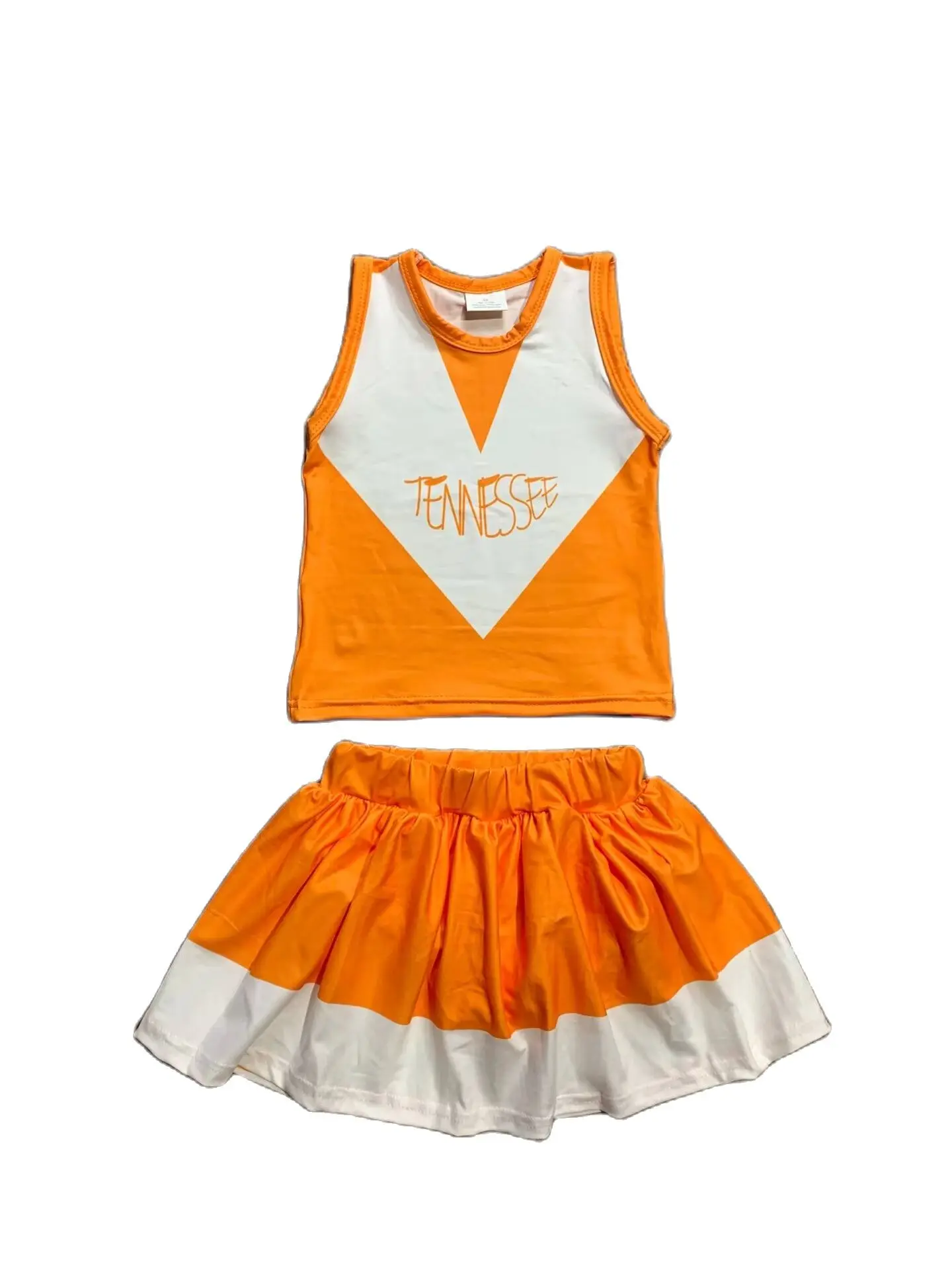 

Summer Boutique Girls Suit Sleeveless Vest Top Short Skirt 2-Piece Set Orange With Lining