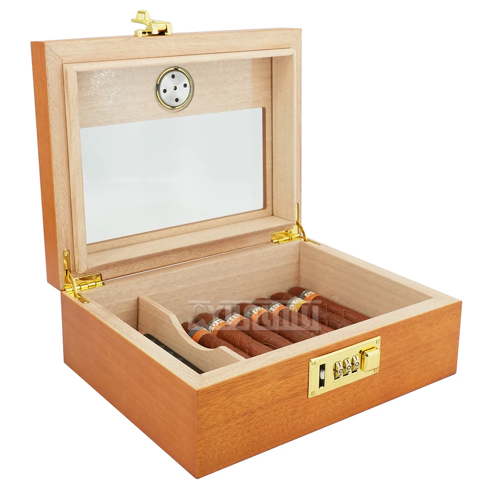 Portable Cigar Box Humidifier Cedar Wood with Combination Lock Humidor