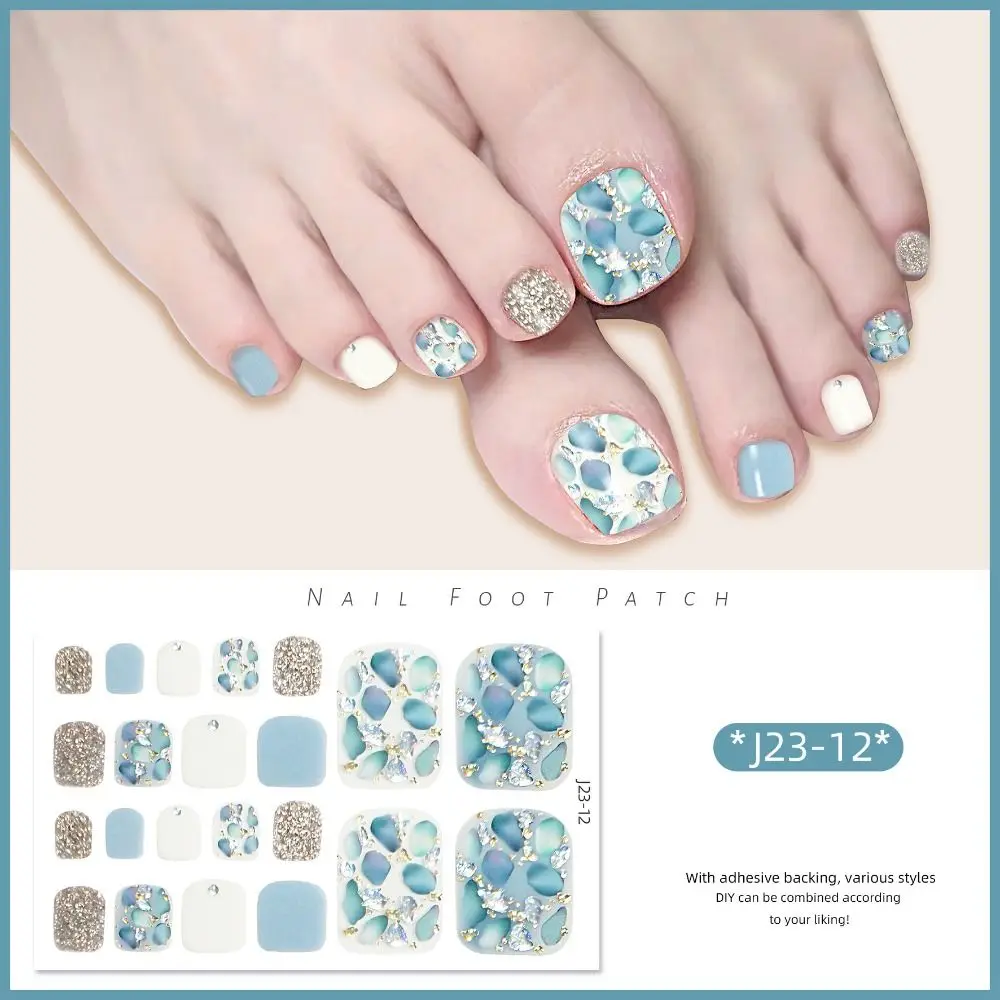 Hot Removable Foot Nail Stickers White Flash Exquisite Toenail Nail Stickers 22 Foot Fashion Toe Nail Sticker Foot Toe