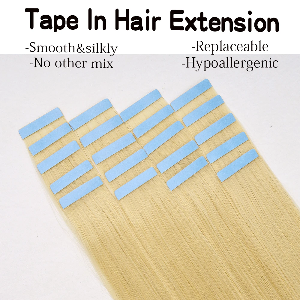Lovevol Tape in Human Hair Extensions Platinum Blonde Silky Brazilian Remy Hair Double Sided Invisible 12A Tape Ins Virgin