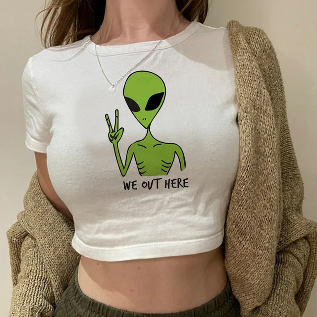Top corto con gráfico de Alien transhy para mujer, camisetas góticas bonitas de los años 90 y yk2 1