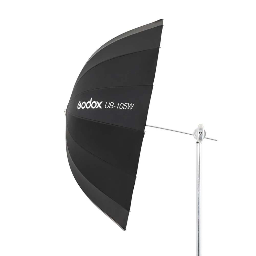 Godox UB-105W 포물선 블랙 화이트 반사 우산, 스튜디오 라이트 우산, 블랙 실버 디퓨저 커버 천, 41 인치, 105cm