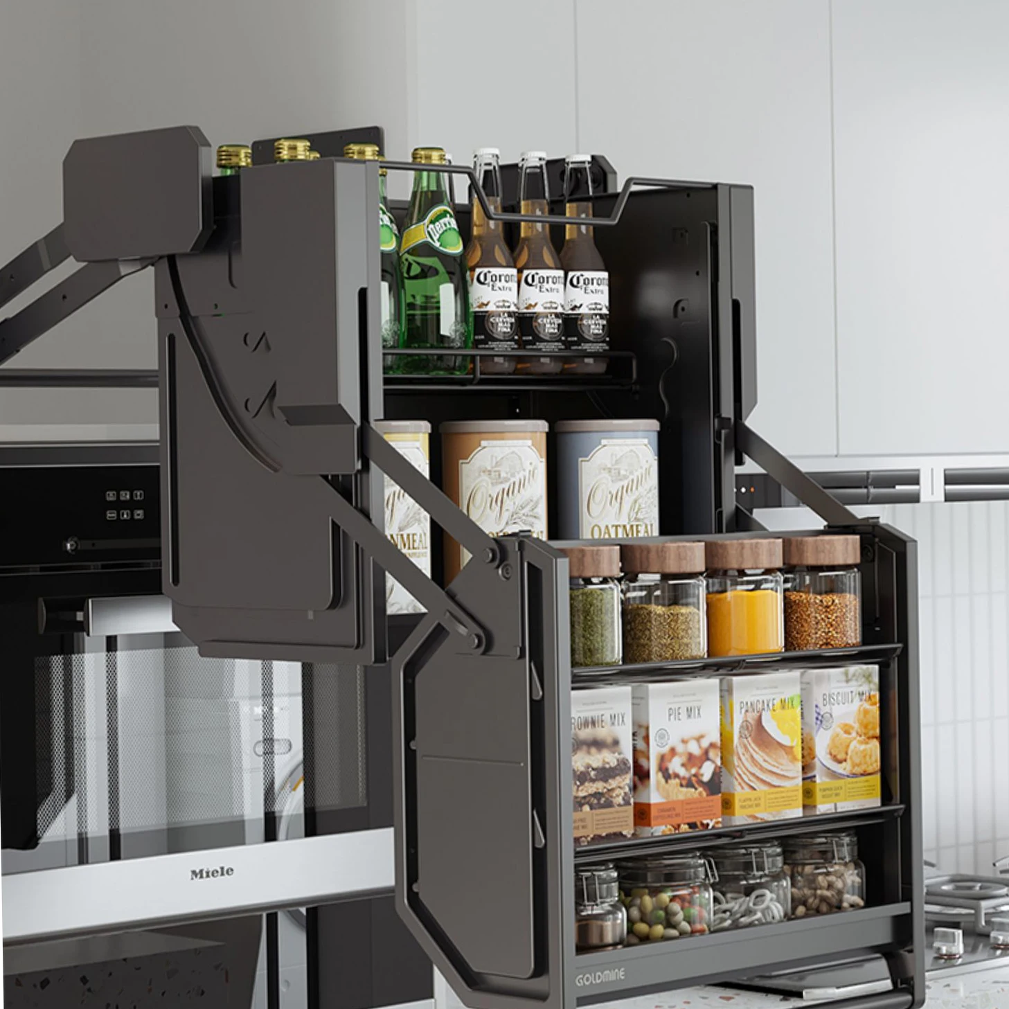 Goldmine Factory Double Cabinet Pull Down Glass Kitchen Lifted Basket Lifting Lift Elevator For Kitchen Wall Cabinet