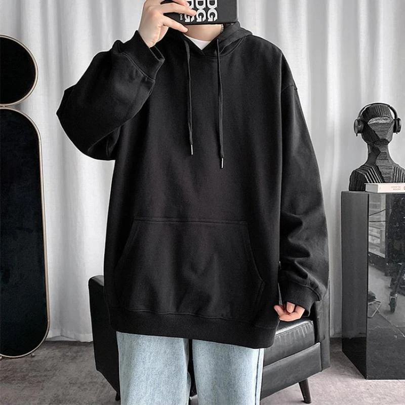 Sudadera con capucha de talla grande para hombre, ropa de calle de manga de Color liso, jersey de talla grande, primavera y otoño, novedad, M 5XL|Sudaderas con capucha y sudaderas| -