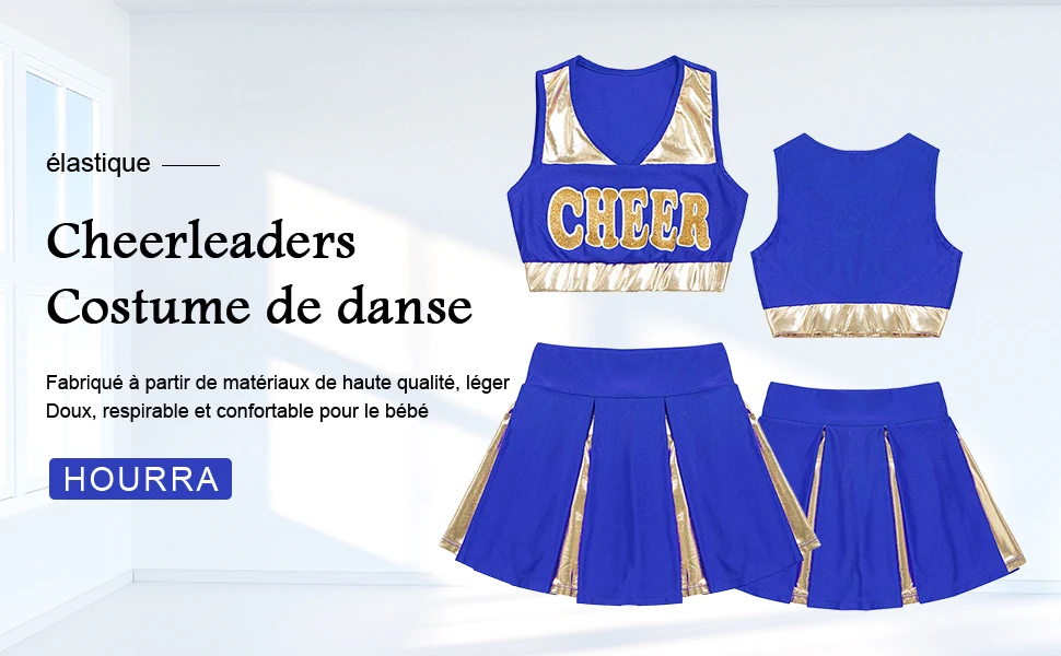 Description Picture 4 of itemKids Girls Cheerleading Uniform Summer Cheer Leader Dance Costume Set Sleeveless V-Neck Letter Print Crop Top with Skirt Clothes