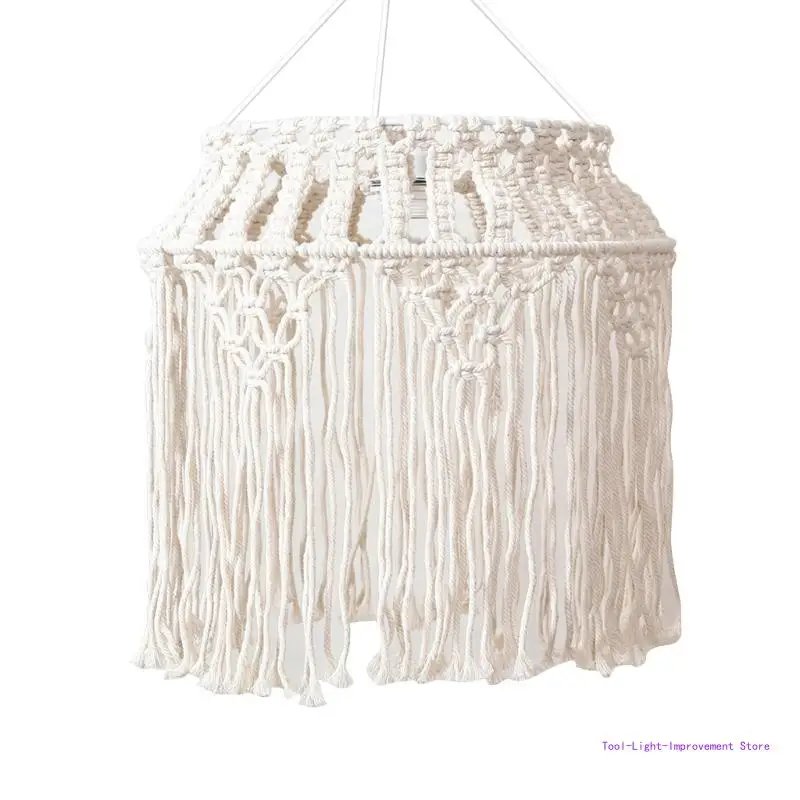 

C63E Hand-knitted Woven Lampshade Macrame Tapestry Tassel Hanging Lamp Decoration
