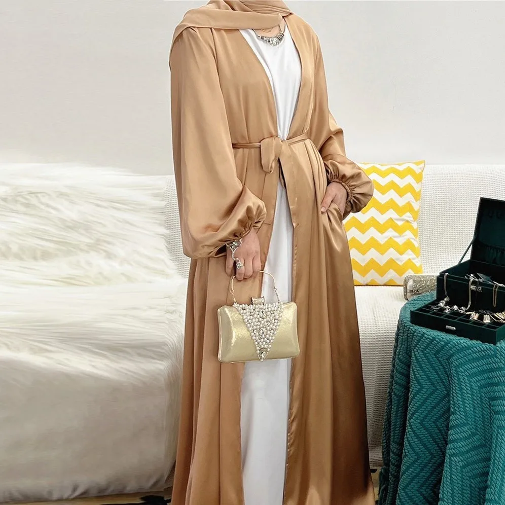 

One Piece Ramadan Robe Longue Satin Abayas Women Kimono Musulmane Kaftan Abaya Dubai Arabic Turkey Islam Pakistan Muslim Dress