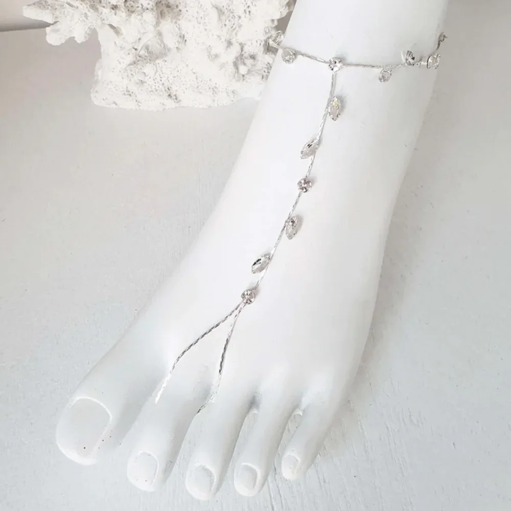 Boho Leaf Bridal Crystal Anklet Bracelet Toe Ankle Chain For Women Rhinestone Foot Chain Summer Sandal Leg Wedding Jewelry Ankle Chains Silver Anklet Bracelet Beads Anklet Fashion Accessories Cubic Zirconia Anklet Toe Foot Bracelet