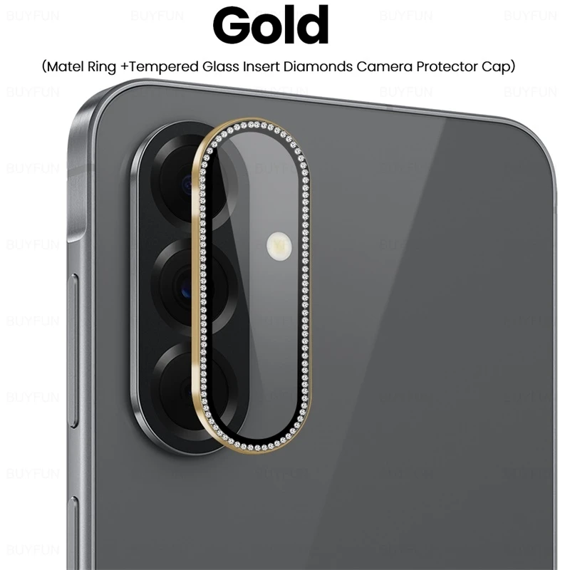 Luxury Diamond Metal Ring Case with Tempered Glass Camera Lens Protector