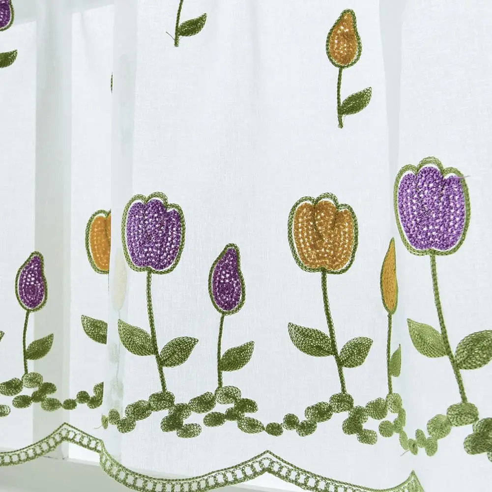 100*50cm Short Curtain 1 Sheet  Polyester Window Sheer Perforated Flower Embroidered Window Voile Curtain For Bay Window Kitchen 3