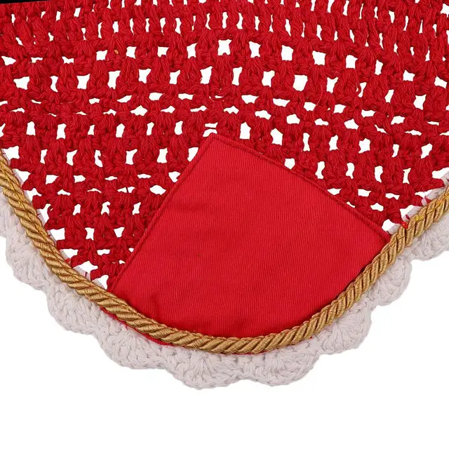 Soft Cotton Hand Crochet Breathable Fly Veil with Ears for Horse Red 2