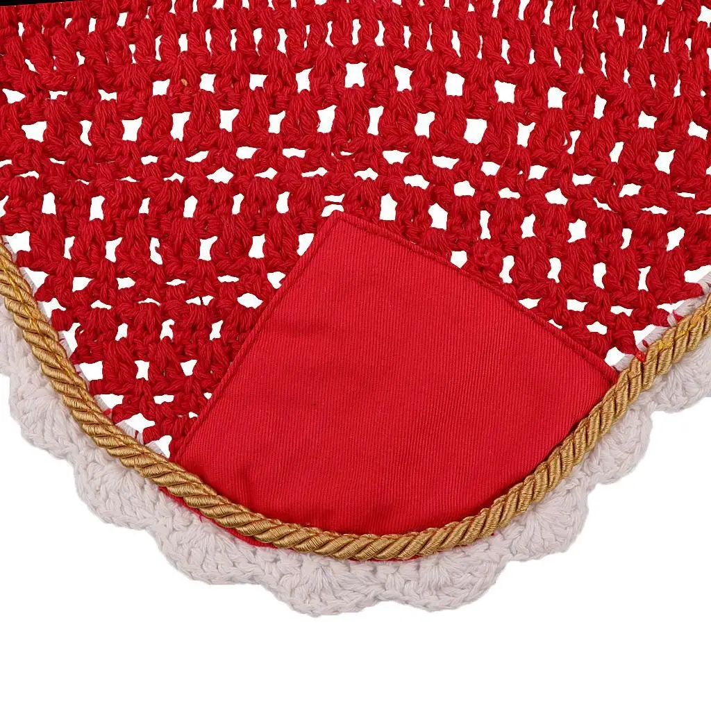 Soft Cotton Hand Crochet Breathable Fly Veil with Ears for Horse Red 2