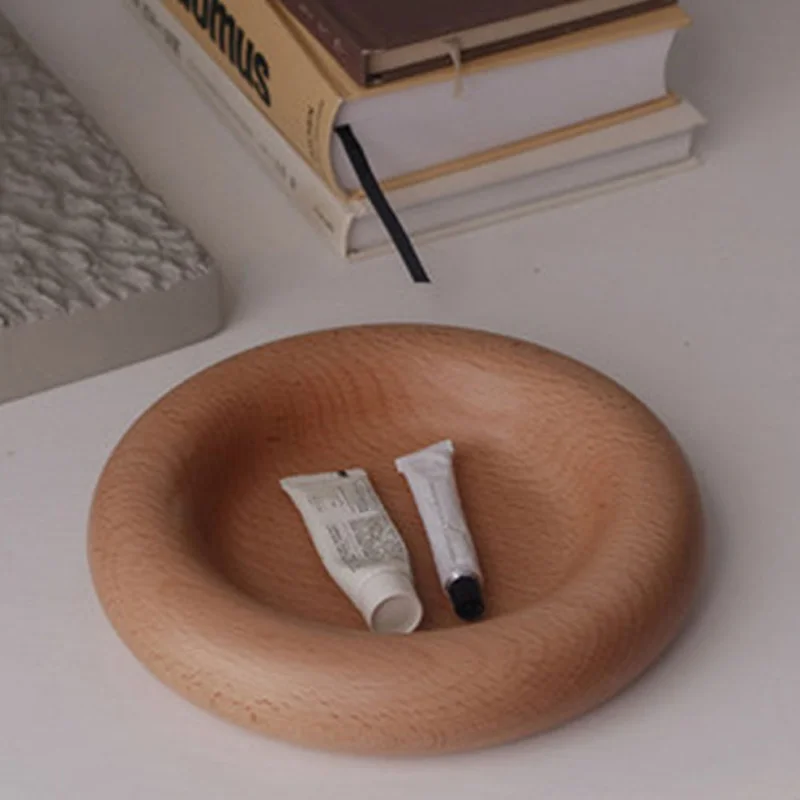 

14cm Wooden Round Tray Ring Jewelry Necklace Earrings Ornaments Photo Display Props Snack Fruit Set Tray Household Storage Tray
