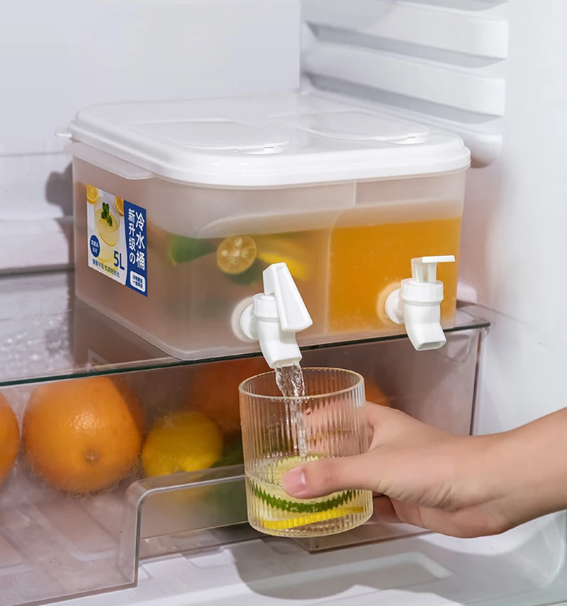 Beverage Drink Dispenser, Fruit Cool Water Pitcher Summer Ice Water Infuser Kettle, Dual Compartment Water Jug With Spigots, Refrigerator Special Cold Drink Bucket Water Container