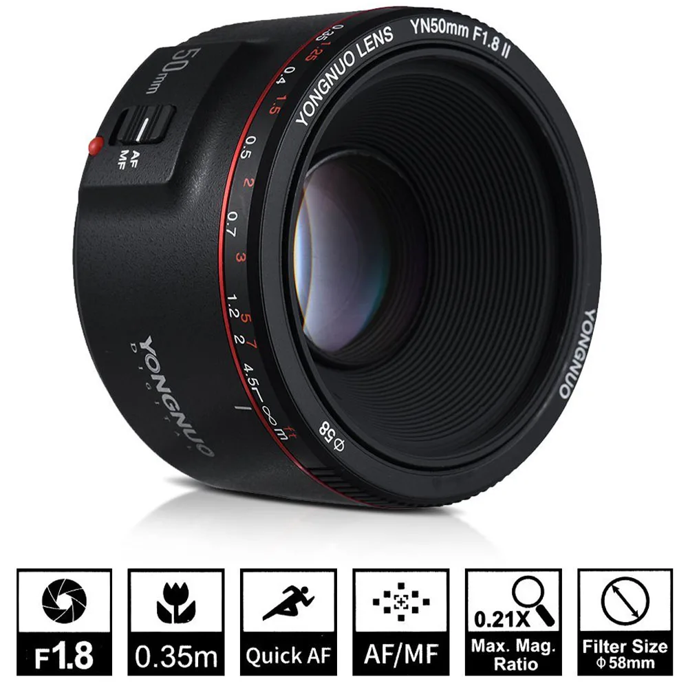 Yongnuo-yn50mm f1.8 ii af/mfレンズ,0.35mフォーカス距離,標準  