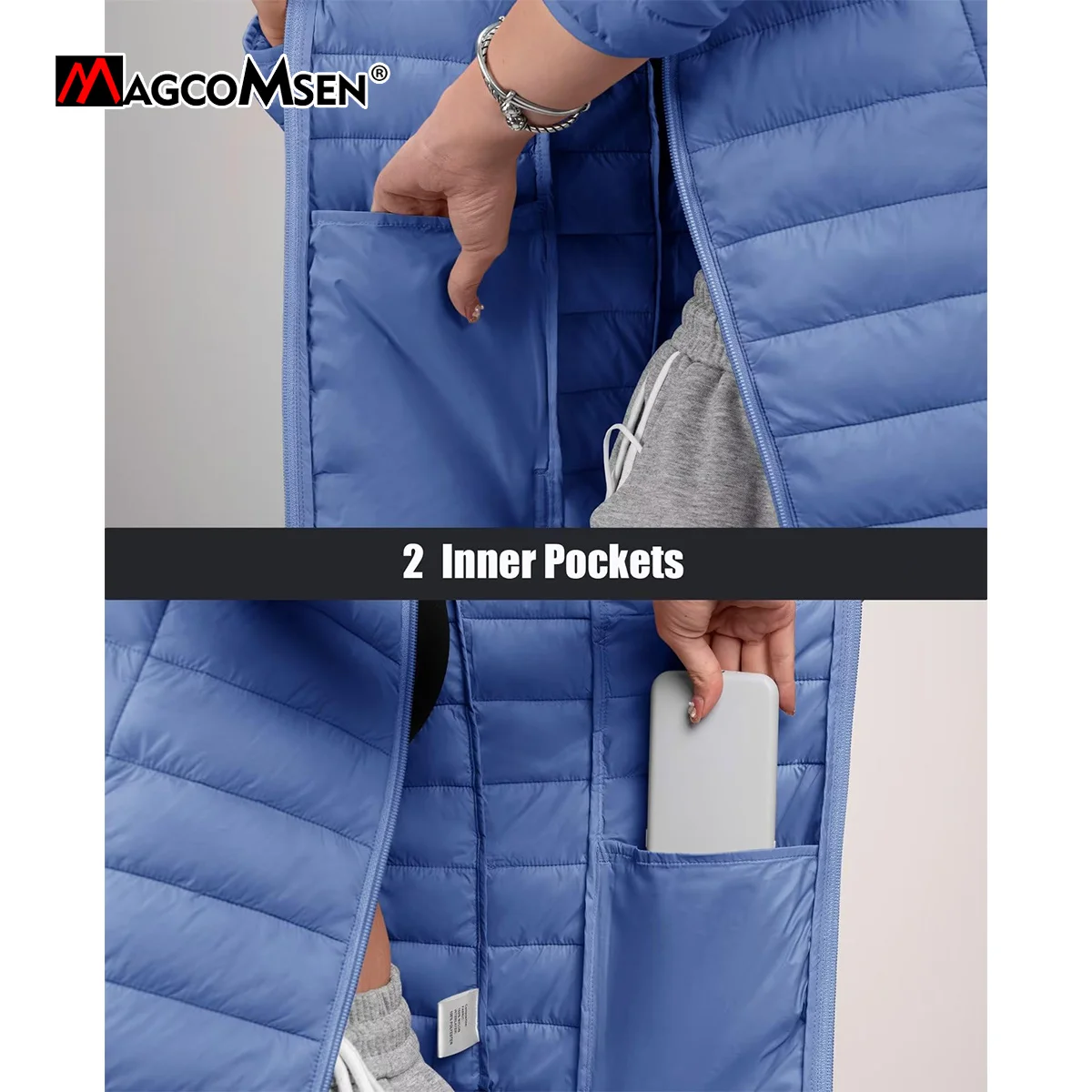 MAGCOMSEN Women‘s Lightweight Hooded Puffer Jacket Full Zip Windbreaker Waterproof Quilted Down Coat Winter Warm Outerwear 6