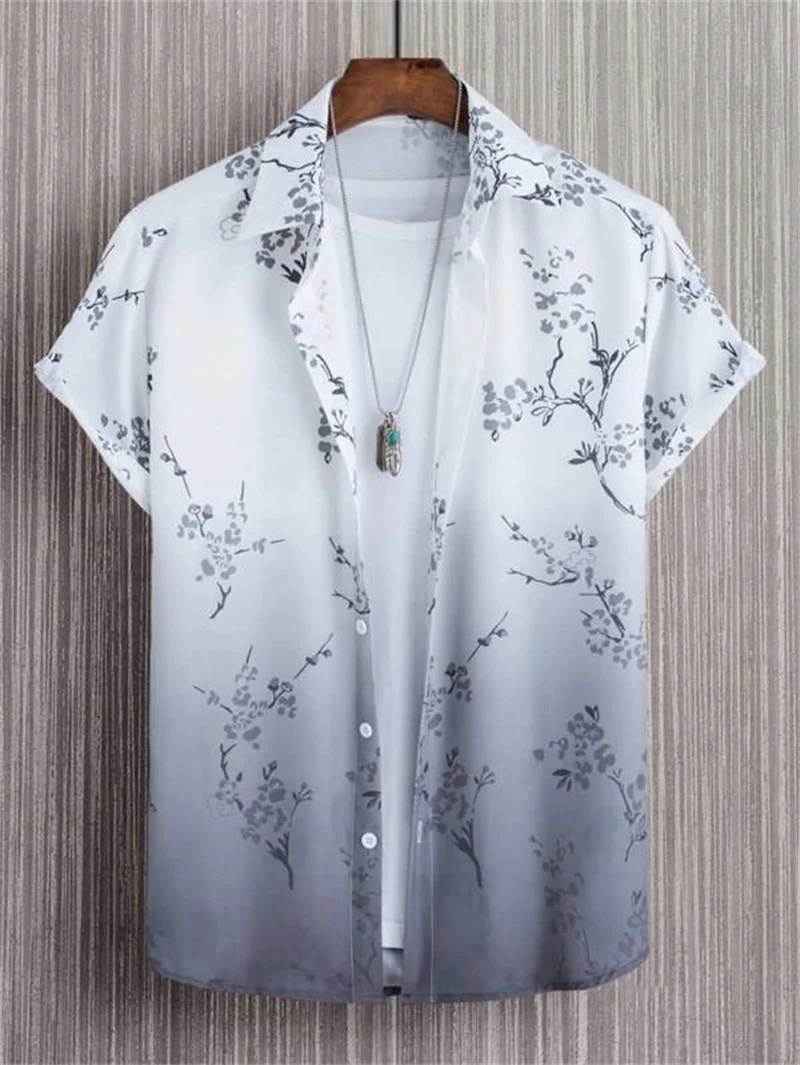 Hawaiian Leaves 3D Shirt Men's Summer Fflower Pattern Clothing Breathable Loose 3XL Beach Top Outdoor Casual Short Sleeve 3
