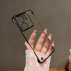 Luxury 6D Plating Clear Ultra - Thin Shockproof Hard Back Transparent Phone Case - 13T or 13T Pro (Black)
