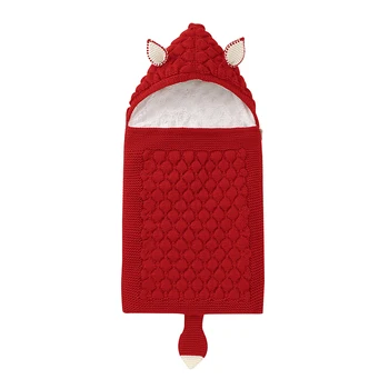 MIMIXIONG 휴대용 따뜻한 신생아 담요 침낭, 여우 패턴 뜨게 침낭 가방, 핫 세일