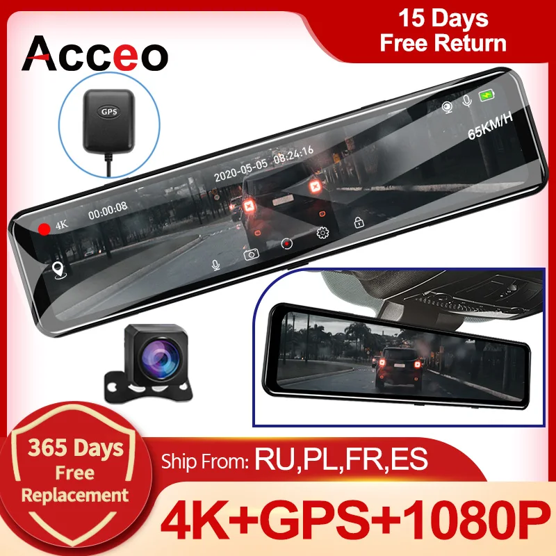 

4K Car DVR 12 Inch Touch IPS Sony 415 RearView Mirror Support Rear View Camera Dashcam Car Camera Auto Camera Parking Monitor